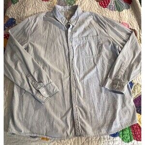 LL Bean Traditional Fit Seersucker stripe Shirt Men's XL Blue Organic Cotton